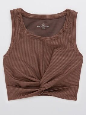 Aerie Offline Twist-Front Ribbed Crop Tank Top - Brown